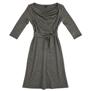 Ann Taylor Petite XSP Grey Black Textured Knit Sheath Dress 3/4 Sleeve 64-294614